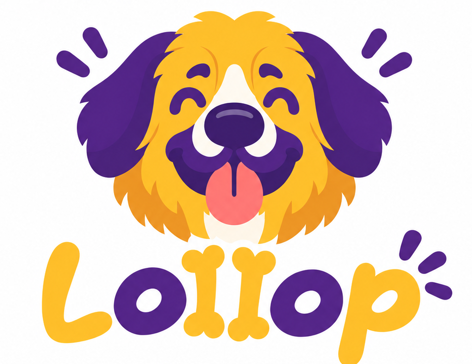 Lollop logo with a happy Leonberger mascot